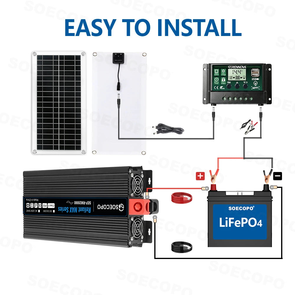 20000W Solar Generator Kit with 200W Panel Efficient Inverter Controller Off Grid Power Supply for RV Camping Outdoor Emergency Zpaxo