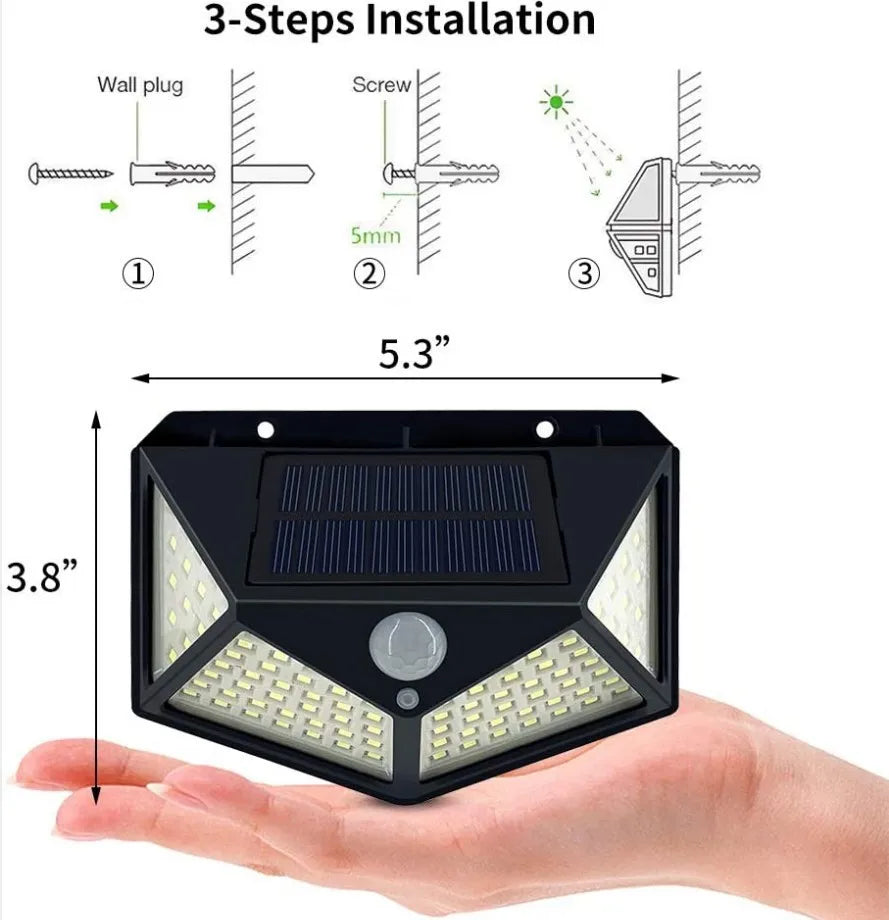 100 LED Solar Wall Light PIR Motion Sensor – IP65 Outdoor Garden
