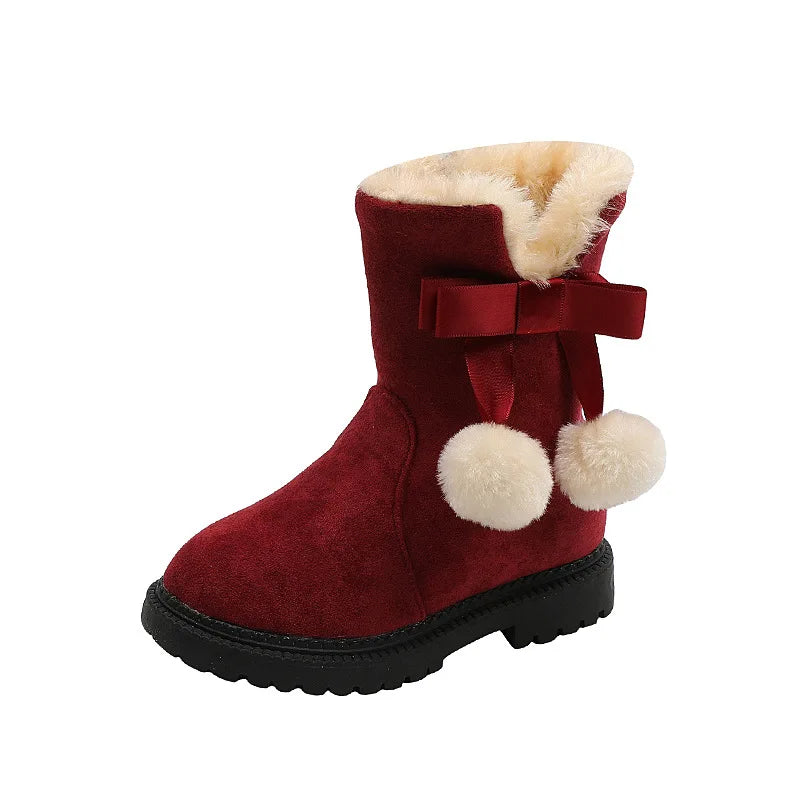 Winter Children's Snow Boots Butterfly Shine Cute Girls Fashion Zpaxo red 32(Insole19.3cm) China Mainland