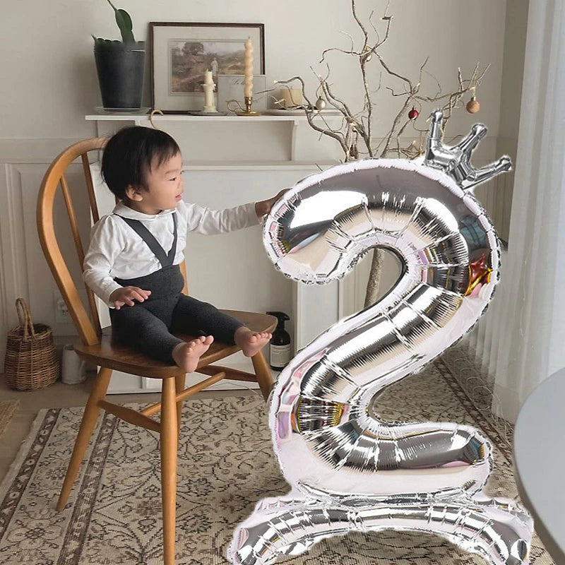 Gold Number Stand Foil Balloons Crown Digital Figures Globos 0-9