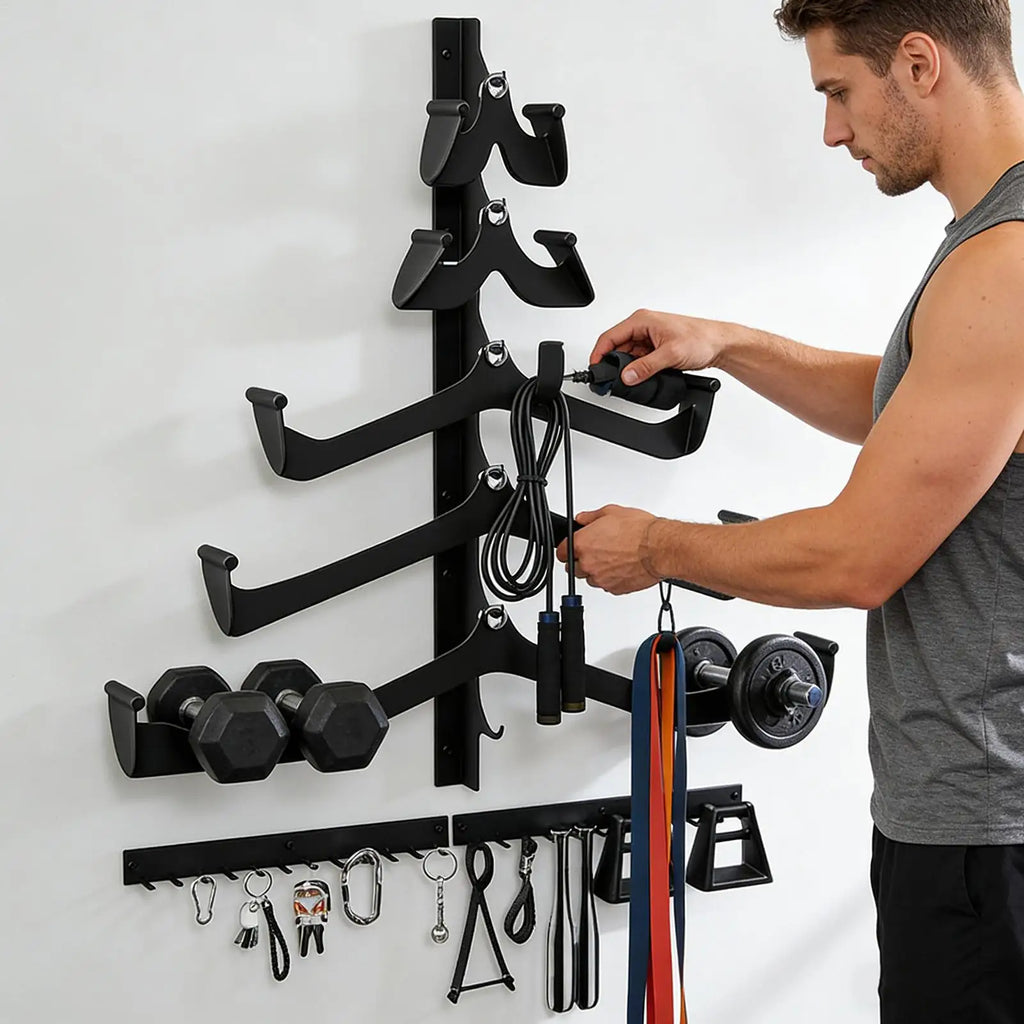 Gym Rack for Lat Pull Down Bar 5-Piece Wall Mounted Home Organization Home Cable Attachment Storage Rack for Resistance Bands Zpaxo