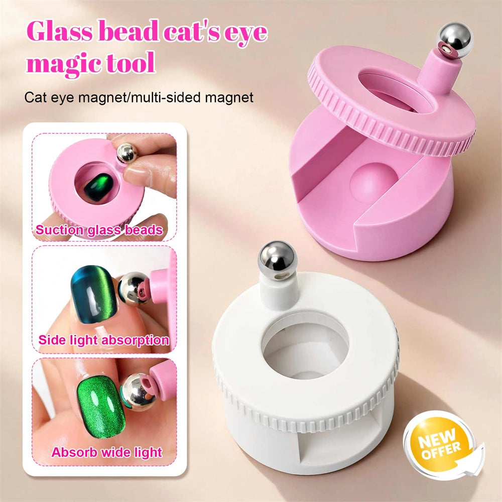Multifunctional Rotating Cat Eye Nail Magnet Wide Light Glass Bead Zpaxo With Ball-2Pc Mixed