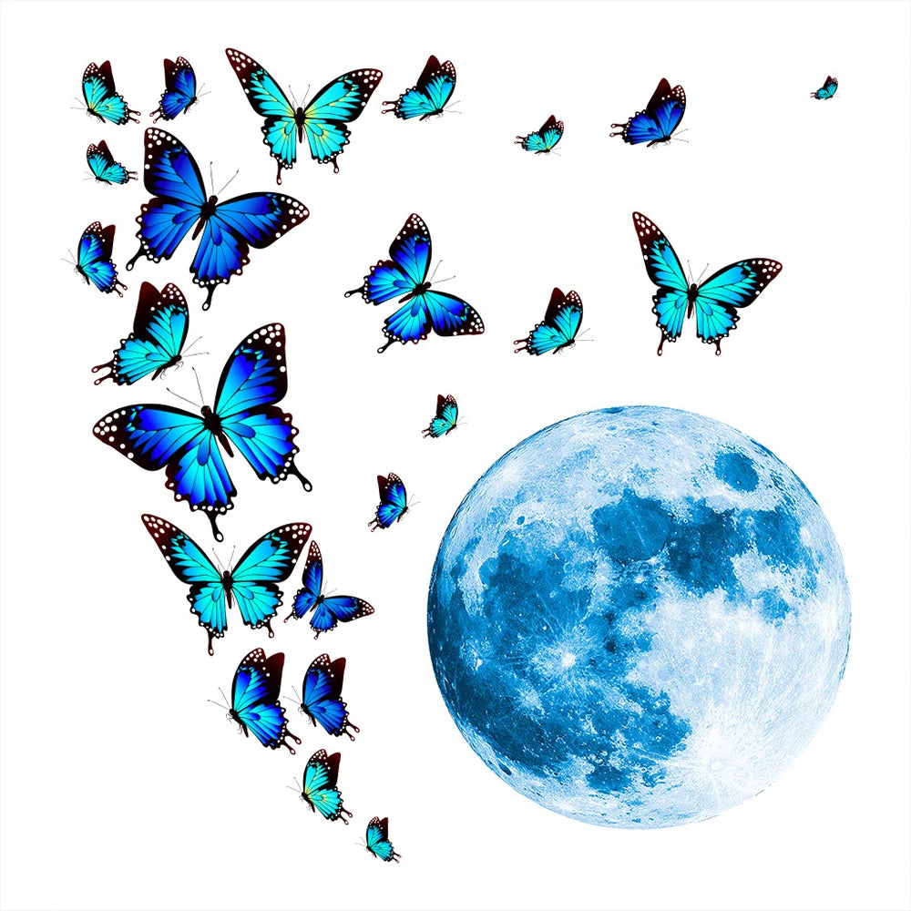 4Pcs/Set Moon & Butterfly Glow In The Dark Wall Sticker Bedroom Home Wall Decoration Zpaxo
