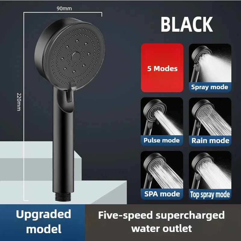 5 Modes Shower Head High Pressure Showerhead Portable Filter Rainfall Faucet Tap Bathroom Bath Home Innovative Accessories Zpaxo black shower head