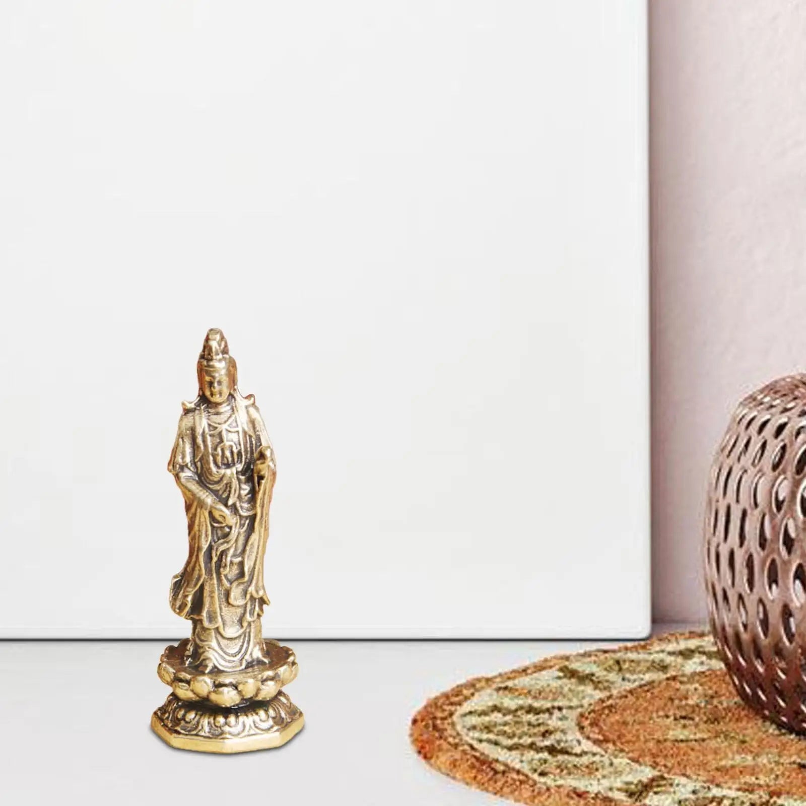 Mini Brass Guan Yin Lotus Statue | Feng Shui Figurine Decor Brass Figurine Statue Zpaxo Style B