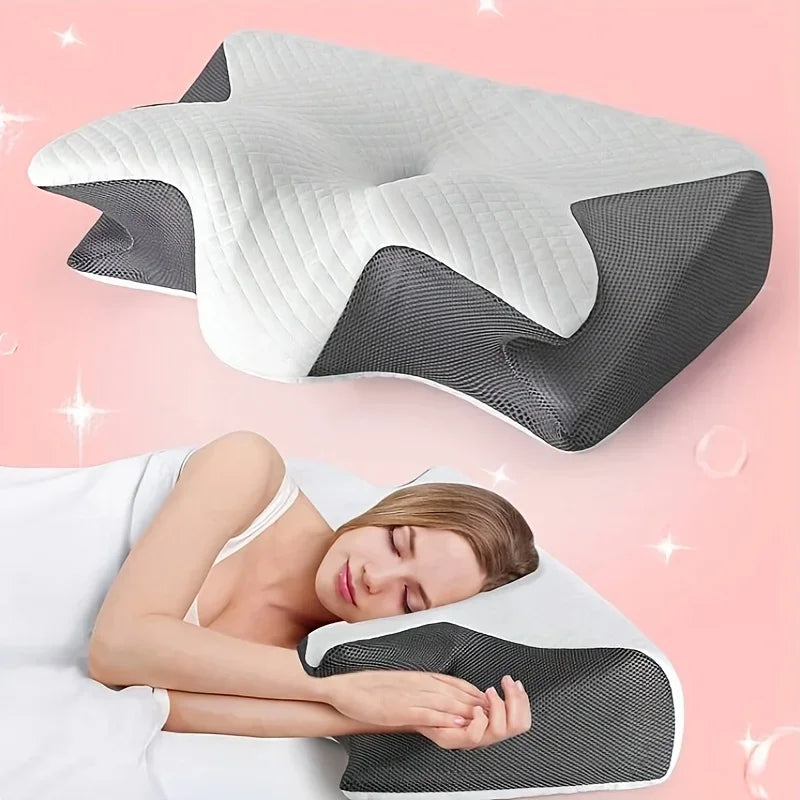 2 in 1 Contoured Ergonomic Neck Pillow - New Horn Design for Side/Back/Stomach Sleepers, Shoulder Relaxation & Soft Firm Support Zpaxo