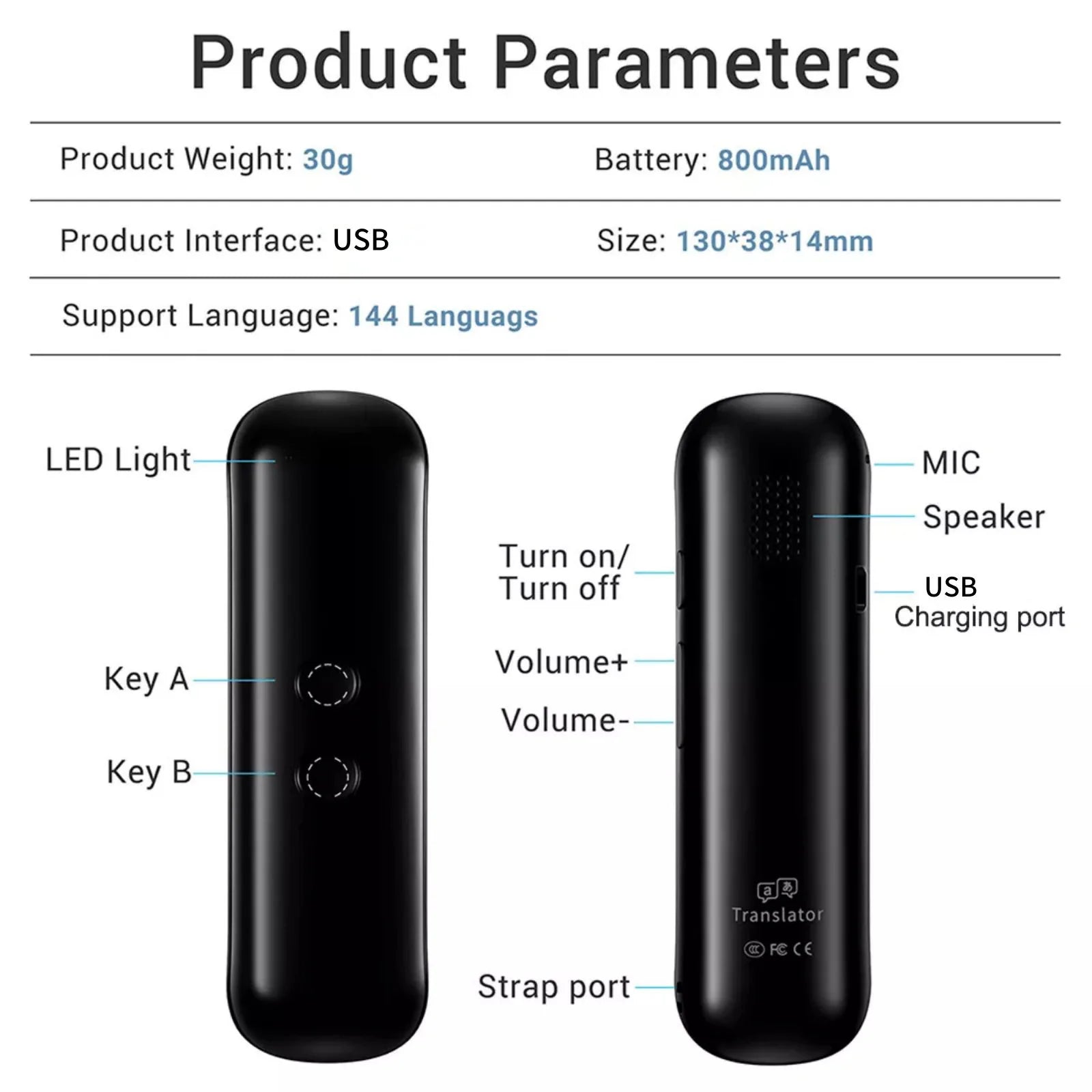 Portable 144+ Languages Smart Instant Translator Wireless Voice