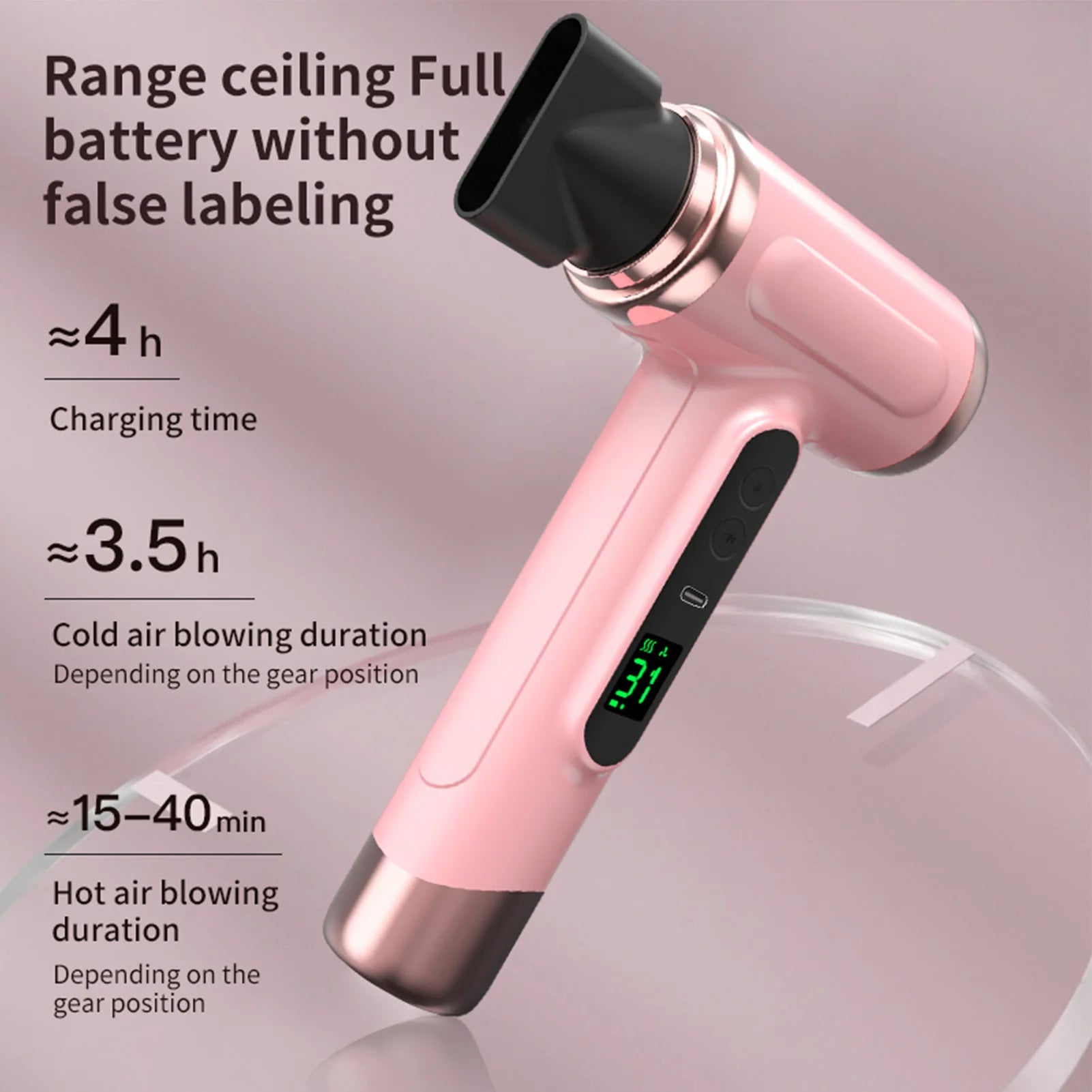 Travel Hair Dryer Cordless Rechargeable 15600mAh 200W Hair Dryer Portable Travel Lightweight Hot Cold Blow for Dormitory Travel Zpaxo