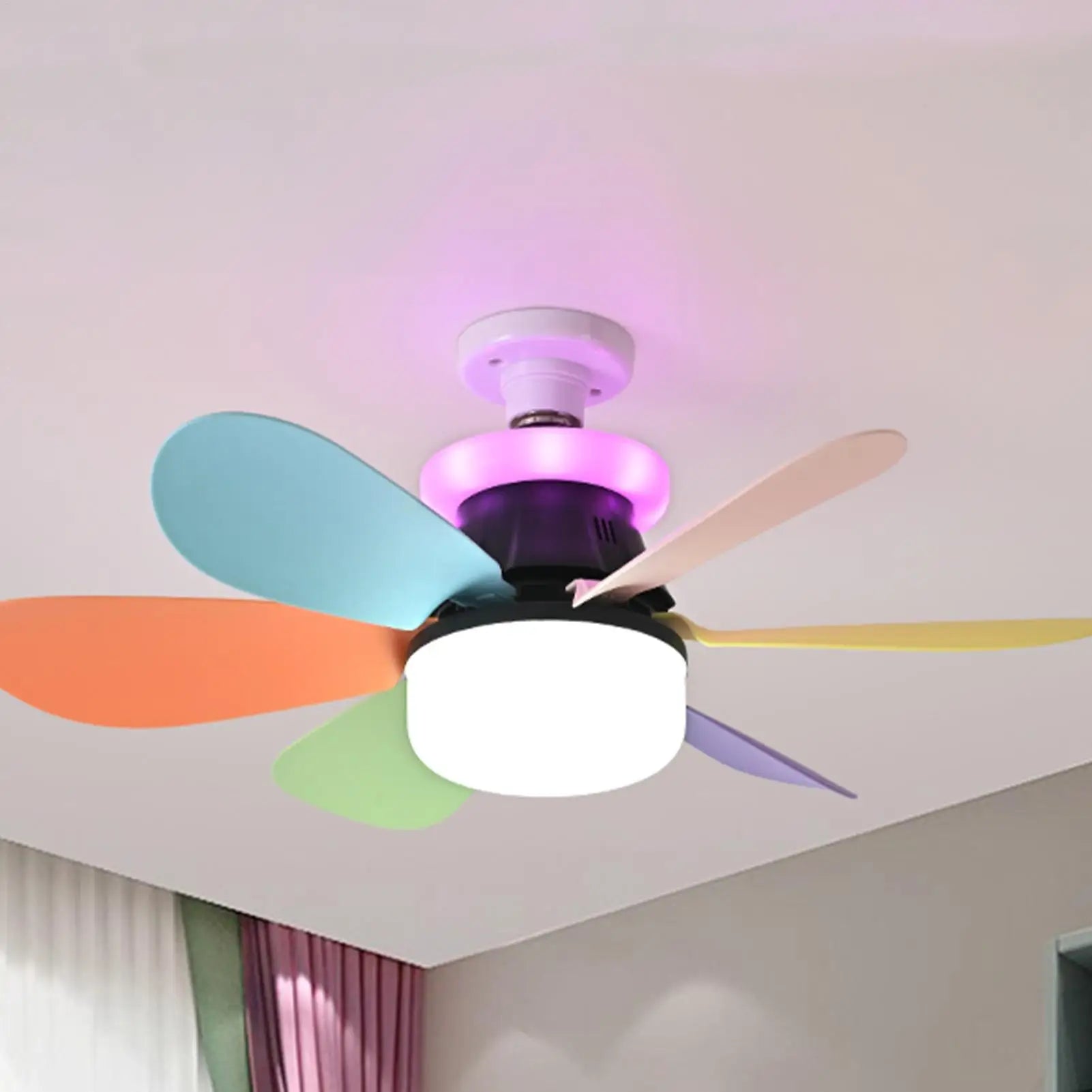 6-Blade LED Ceiling Fan Light RGB Dimmable E27 Detachable Quiet