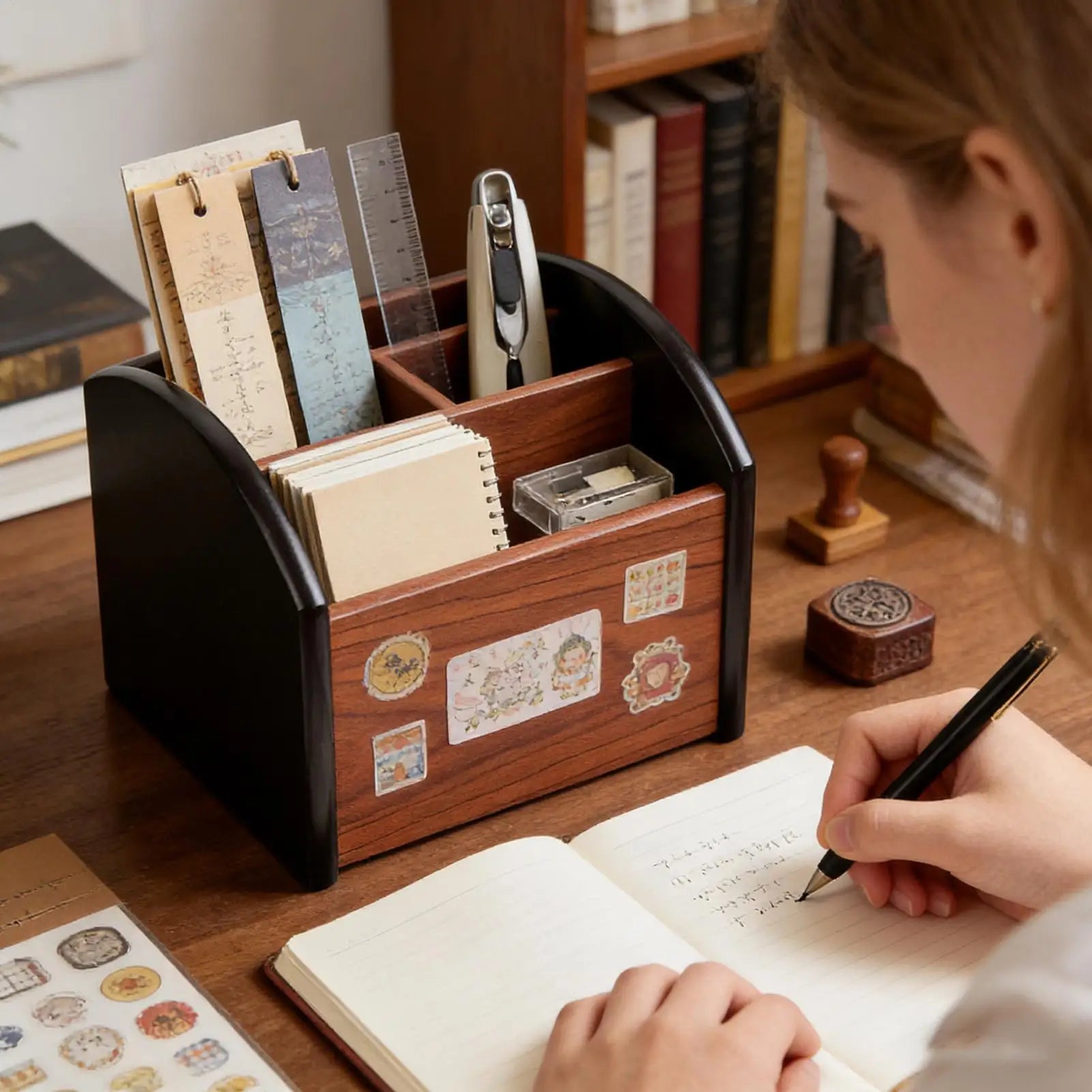Desktop Organizer Wooden Multi-compartment Storage Pencil Holder