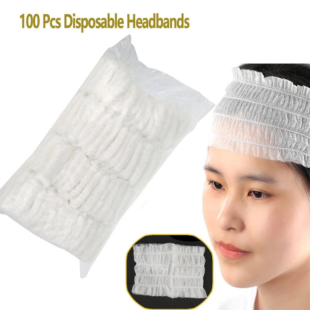 100 Pcs Disposable Headbands Non Woven Spa Salon Headbands Soft Stretch Skin Care Hair Band Lightweight&Breathable For Journey Zpaxo
