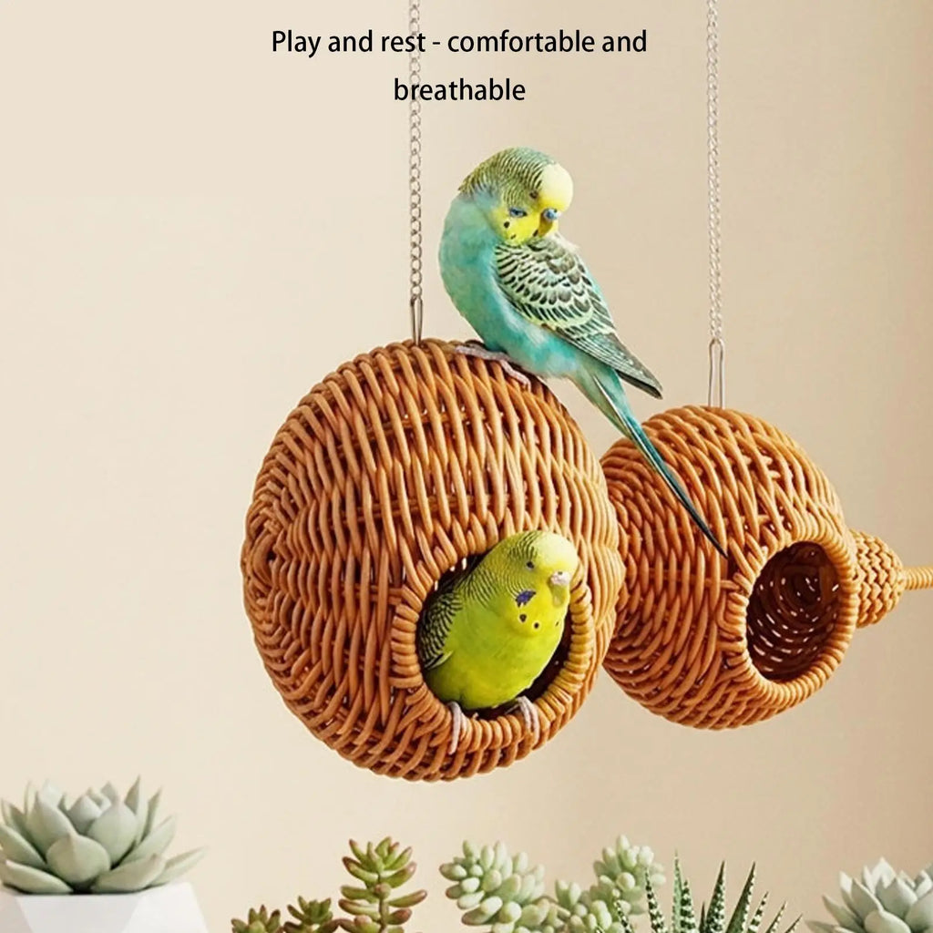 Bird Houses Gourd Shape Parrot Hut Hooks Mats House Parakeet Conure
