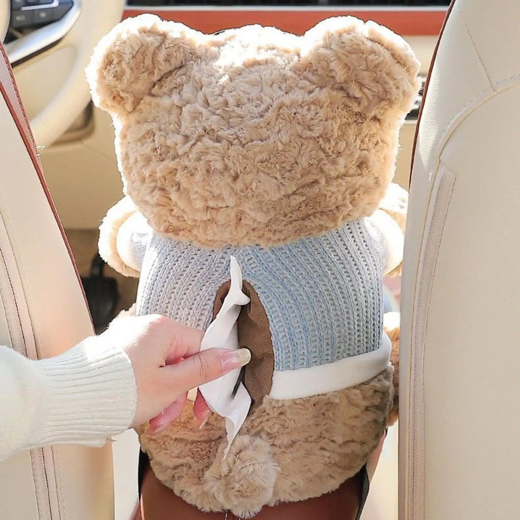 Car Tissue Box Auto Cartoon Trush Can 2-in-1 Stain Resistant Bear