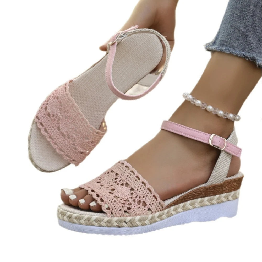 Sandals Women Braided Knot Button Ankle Strap Wedge Sandals Linen Wedge Summer Elegant Heel Platform Women's Shoes Zpaxo