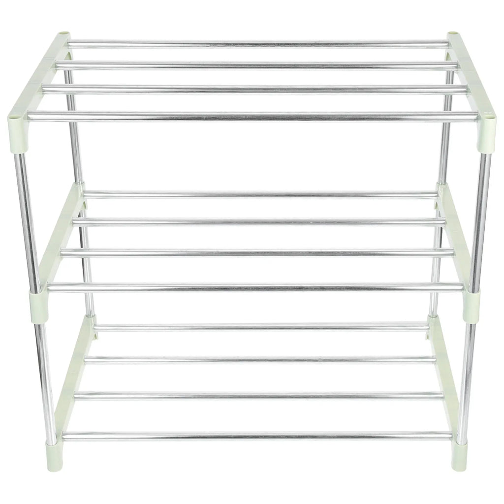 3-Tier Shoe Storage Shelf Rustproof Stainless Steel Material Neat Folding Free Standing Shoe Rack for Household Use