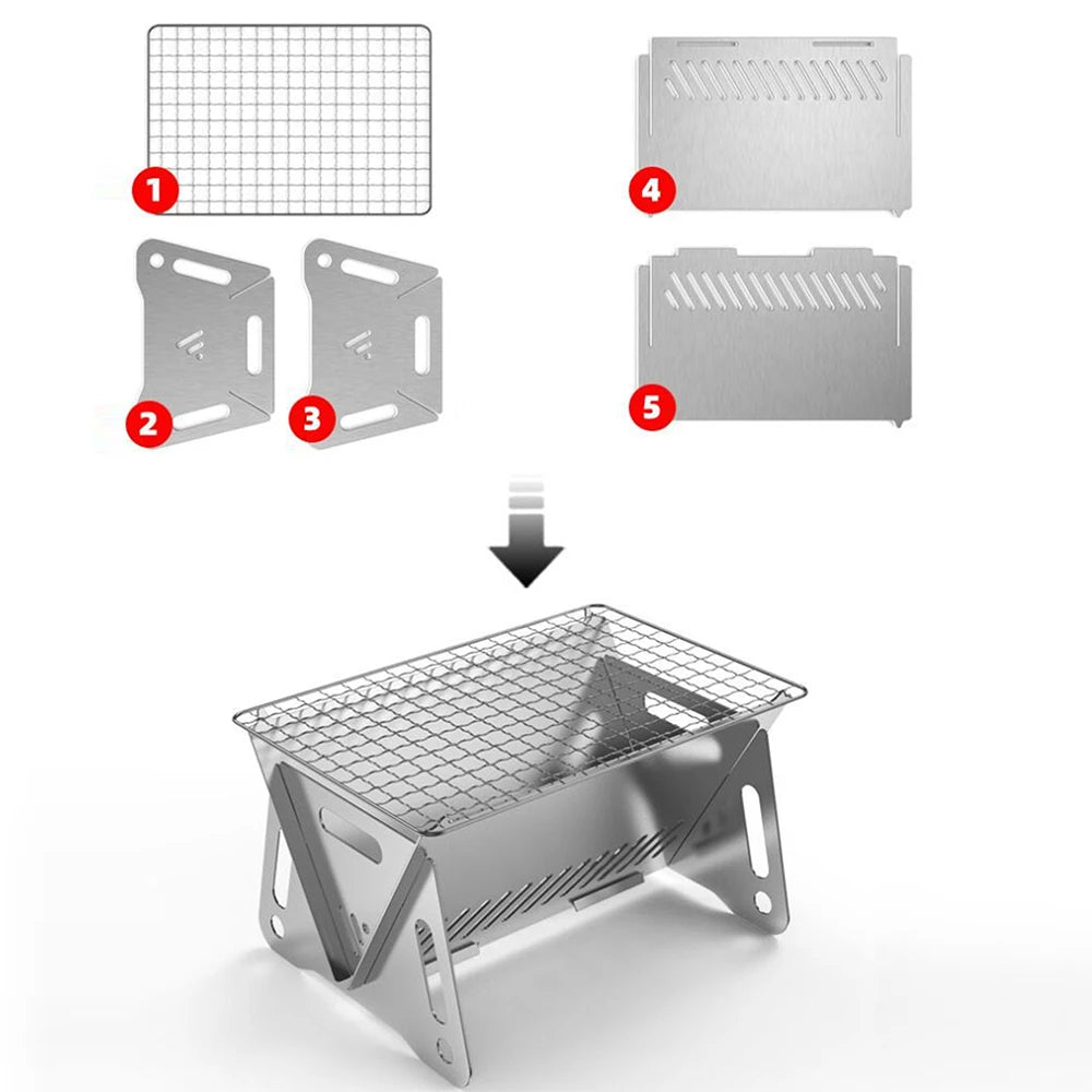Camping Barbecue Stove with Grill-Grid Portable Folding Stainless Steel BBQ Grill for Outdoor Hiking Picnic Cooking Zpaxo