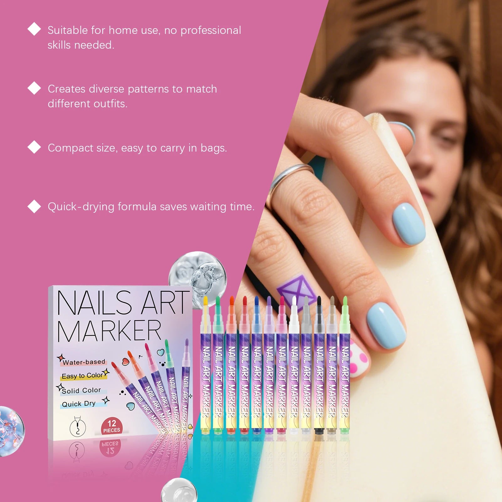12-Color Nail Art Pen Set – Acrylic Doodle & Liner Pens Nail Art Pen Set Zpaxo