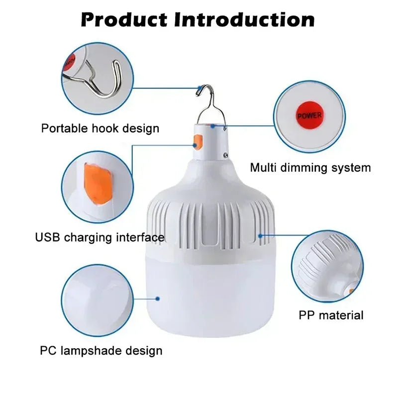 Solar & USB LED Camping Bulb – Portable Outdoor Emergency Light