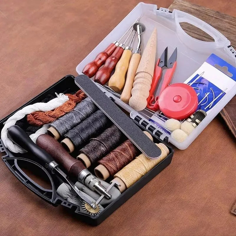 Leather Craft Tool Kit Leather Hand Sewing Repair Kit Stitching Punch Carving Work Groover Set DIY Tool Set Professional Zpaxo