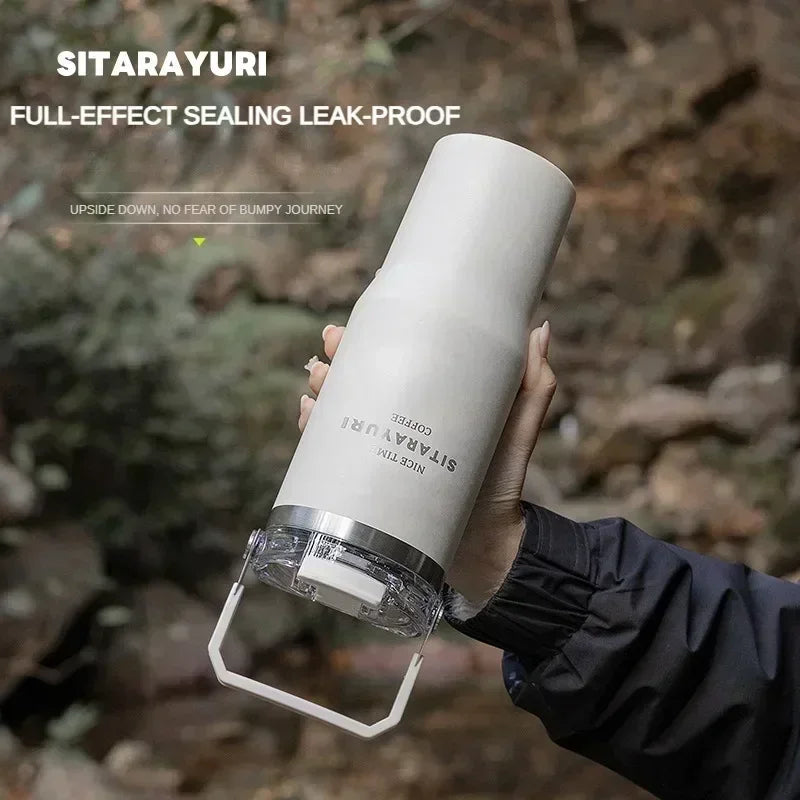 Stainless Steel Tumbler Straw Insulated Thermos Coffee Cup Handle