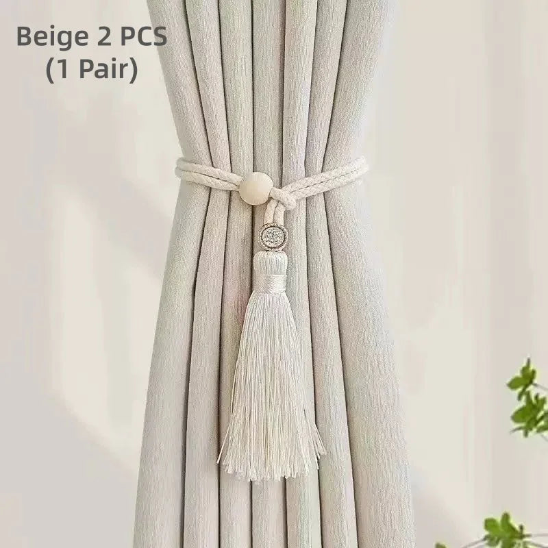 Boho Decorative Curtain Tiebacks Long Tassel Rhinestone Adjustable