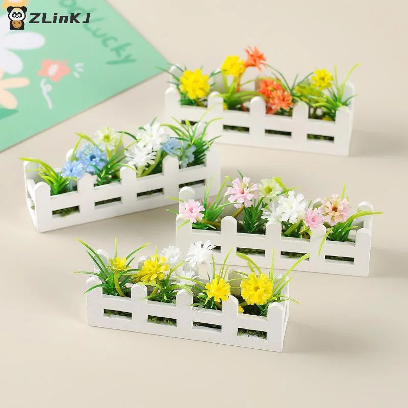▶1Pcs Pretend Play Toy 1:12 Scale Dollhouse Simulated Flower Fence Decor Garden Lifelike Artificial Miniature Potted Plants Zpaxo