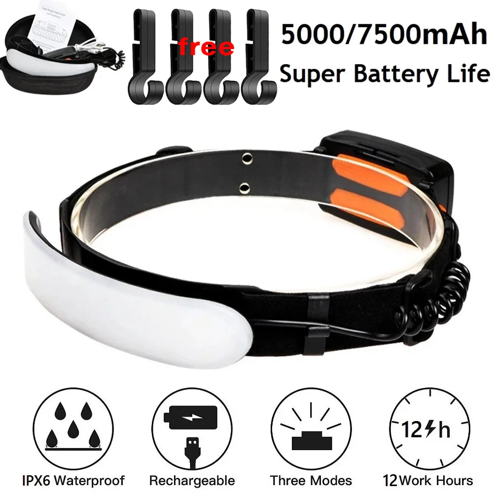 KDULIT COB LED Headlamp Rechargeable 7500mAh – Wide Angle Torch