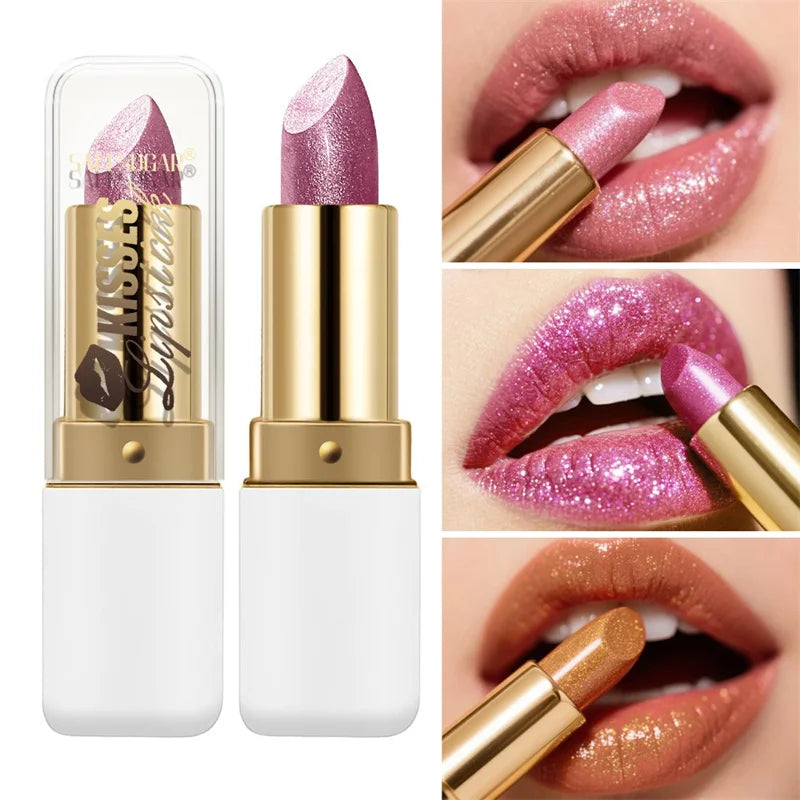 Pearlescent Purple Glitter Velvet Lipstick Waterproof Lasting Fine Shimmer Nourishing Diamond Lipstick Women Makeup Cosmetic Zpaxo