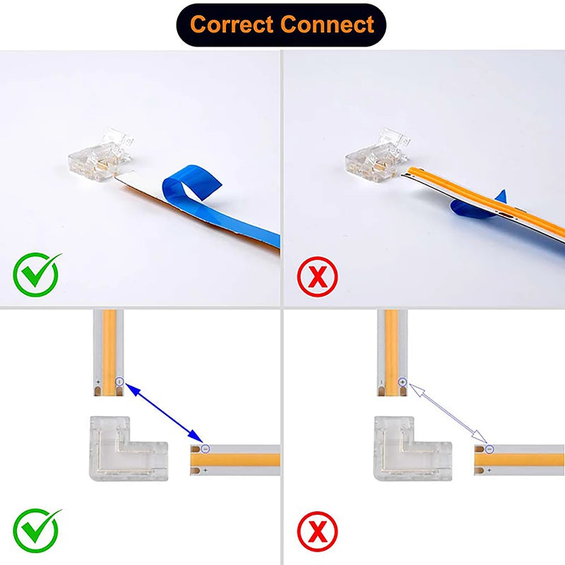 5/8/10MM 2/3/4Pin FOB COB RGB CCT Tape LED Lights Strip Solderless Connector Seamless L Shape Corner Connectors 90 Degree DIY Zpaxo