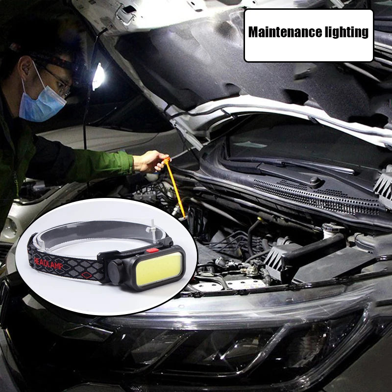 COB LED Headlamp USB Rechargeable 4 Modes – 18650 Battery
