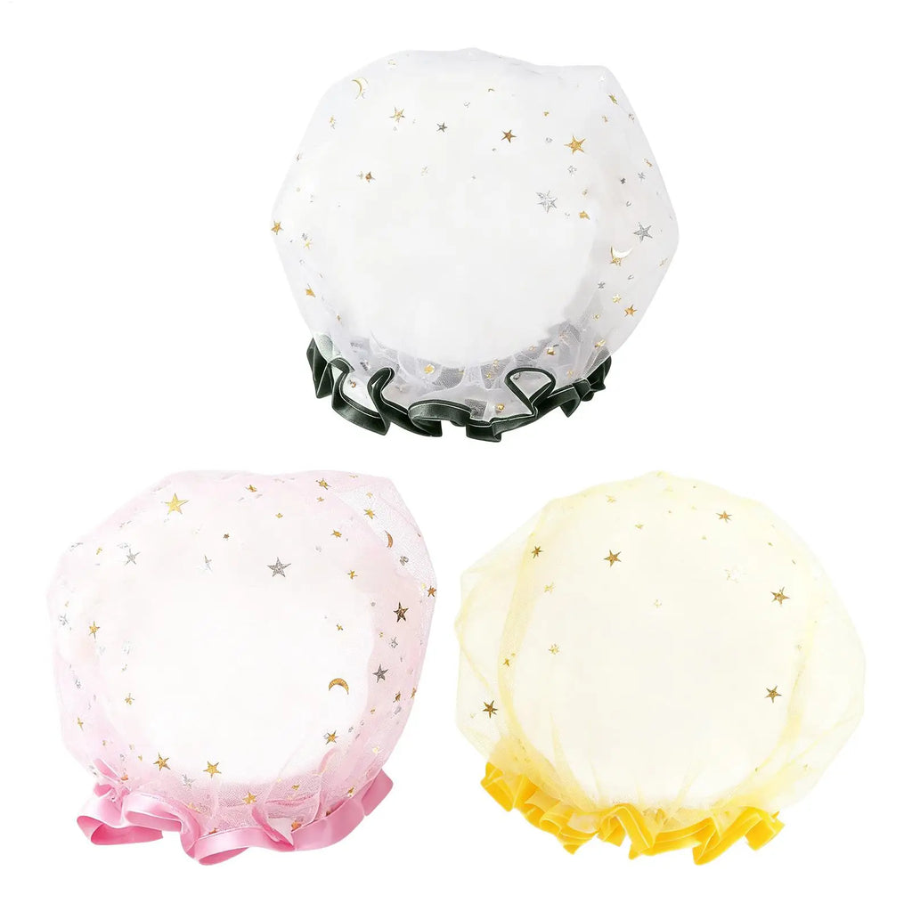 Waterproof Double-Layer Shower Caps Starry Sky Design Fashion Reusable Bathing Hat Kitchen Oil-proof Sanitary Hat Zpaxo