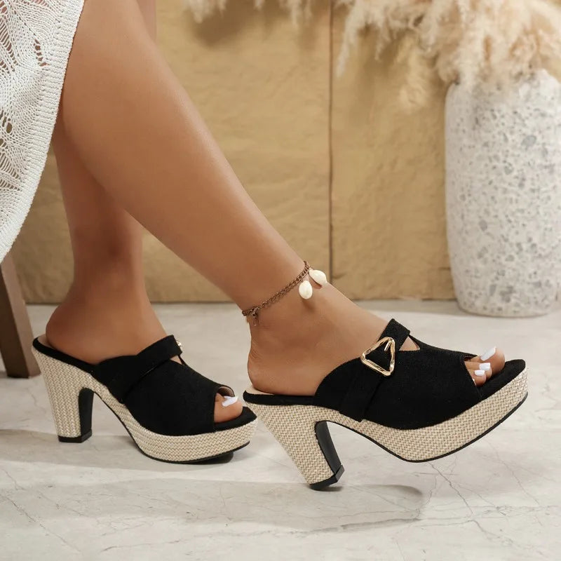 Summer Wedge Women Thick Heeled Sandals V-shaped Split Slim Fit Zpaxo