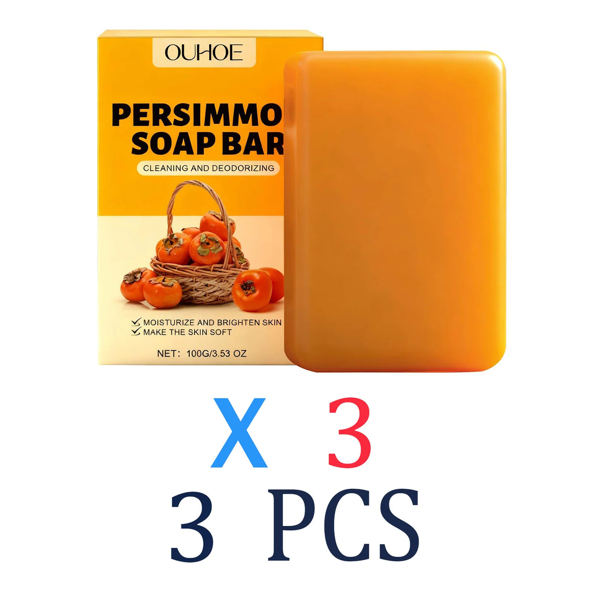 Persimmon Scented Body Soap Bar For Dry Skin Moisturizing Gentle Cleanser Winter Skincare Long Lasting Fragrance Bath Luxury Zpaxo 3Pcs