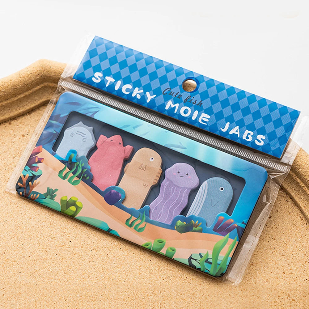 150 Sheets/Pack Cartoon Animals Sticky Notes Capybara Panda Cat Notepaper Memo Clips Decorative Paper Bookmarks Office School Zpaxo Fish F