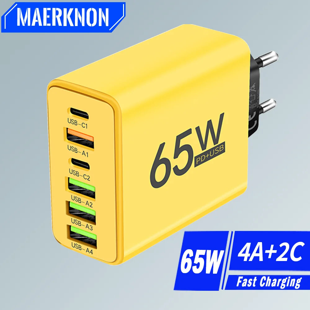 65W 6-Port USB-C PD Fast Wall Charger – iPhone & Android USB Wall Charger Zpaxo