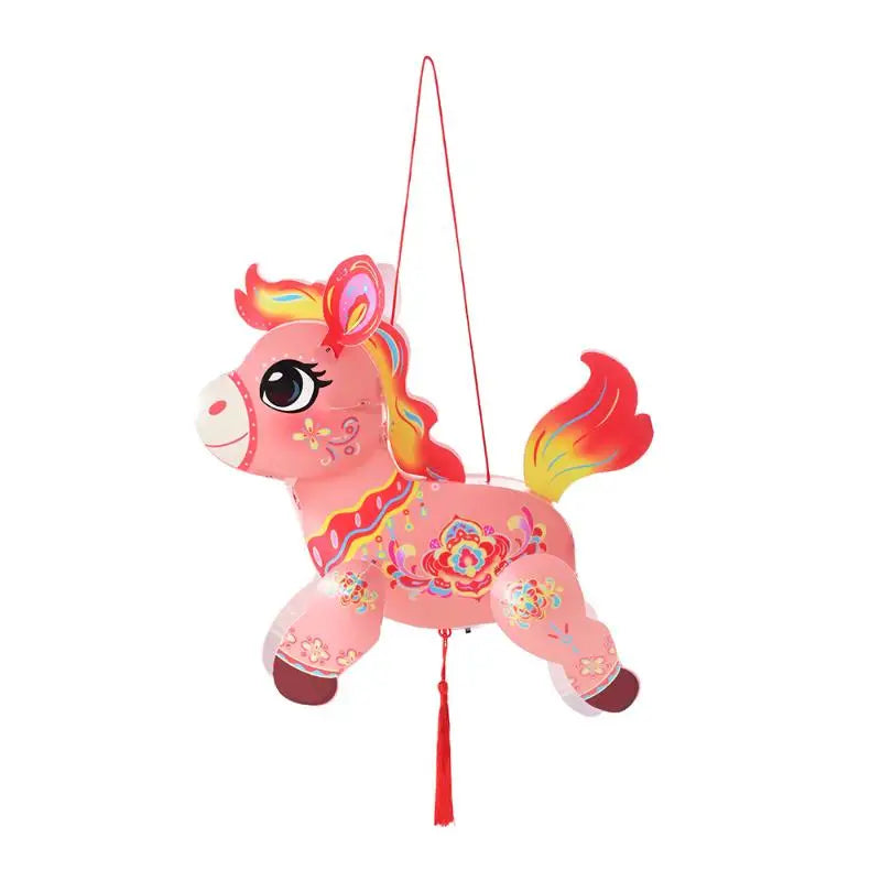 Handcrafted Cartoon Horse Pattern Lantern DIY Spring Festival Glowing Zpaxo
