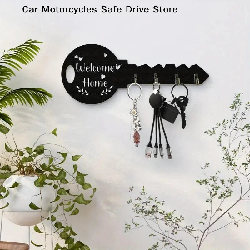 Vintage Country Wooden Key Stand Shelf Hook Easy Install Space-saving