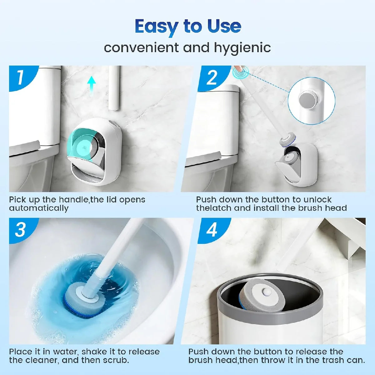 Disposable Toilet Brush Wall Mounted Toilet Cleaner with 36 Replacement Heads Deep Cleaning Toilet Scrubber and Holder Set Hygie Zpaxo