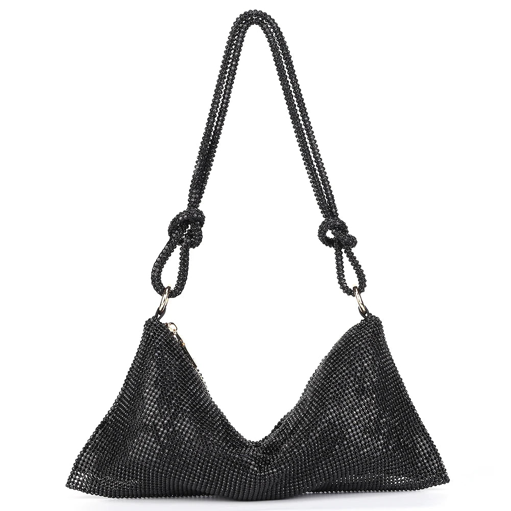 Luxury Designer Hobo Shoulder Bag Handmade Shining Rhinestones