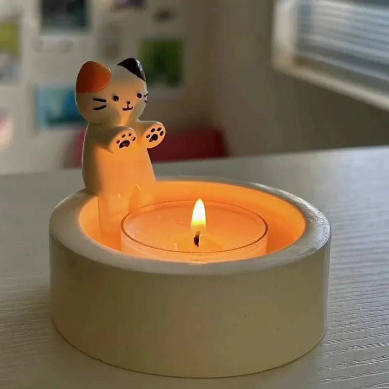 Cute Cat Candlestick Creative Aromatherapy Candle Holder Desktop Decoration Birthday Gift Ornament Zpaxo