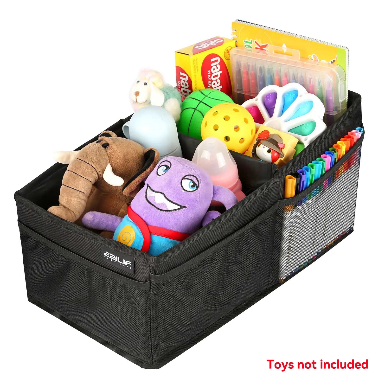 Foldable Car Back Seat Organizer Large Capacity 600D Portable Storage Box Multifunctional Zipper Kids Toy Road Travel Outdoor Zpaxo black