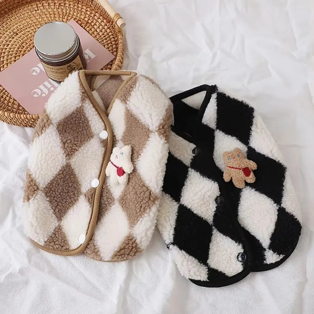 Plaid Fleece Dog Vest Coat – Winter Outfit for Small Dogs Dog Vest Coat Zpaxo