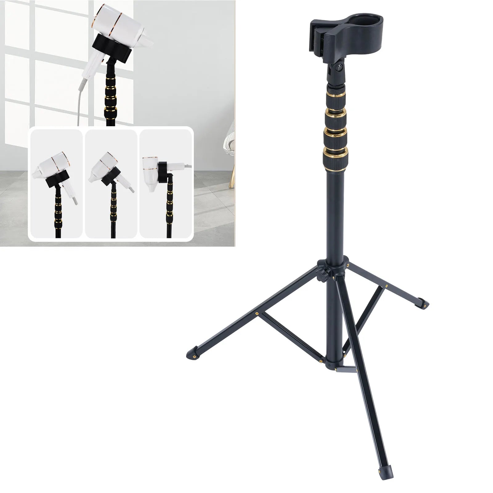 Hair Dryer Stand Floor Hair Dryer Rack 23.62-76.77 Inch Adjustable Floor Blow Dryer Holder with Tripod Clip Bag for Home Salons Zpaxo Default Title