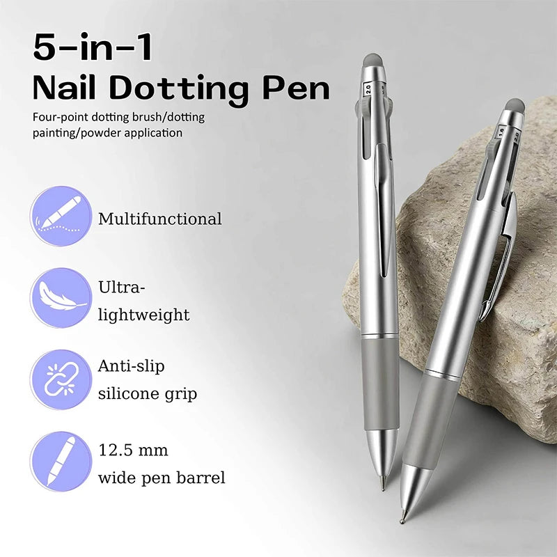 5-in-1 Nail Dotting Pen Nail Art Dotting Tools Ballpoint Pen Design Nail Art Tip Dot Paint Manicure Kit for Drawing Home Salon Zpaxo