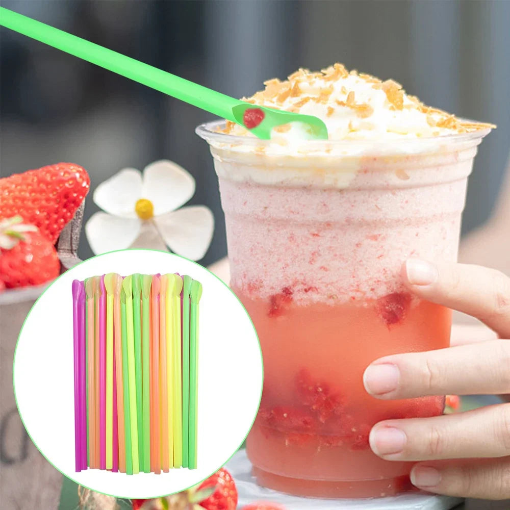 50- Spoon Straws Milkshake Smoothie Beverage Drinking Straw Birthday