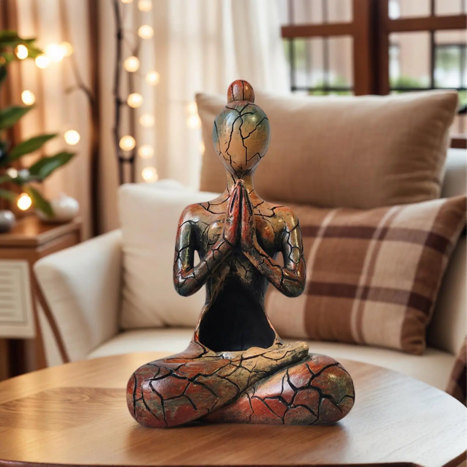 Meditation Statue Zen Candle Holder Resin Yoga Sculpture Tabletop