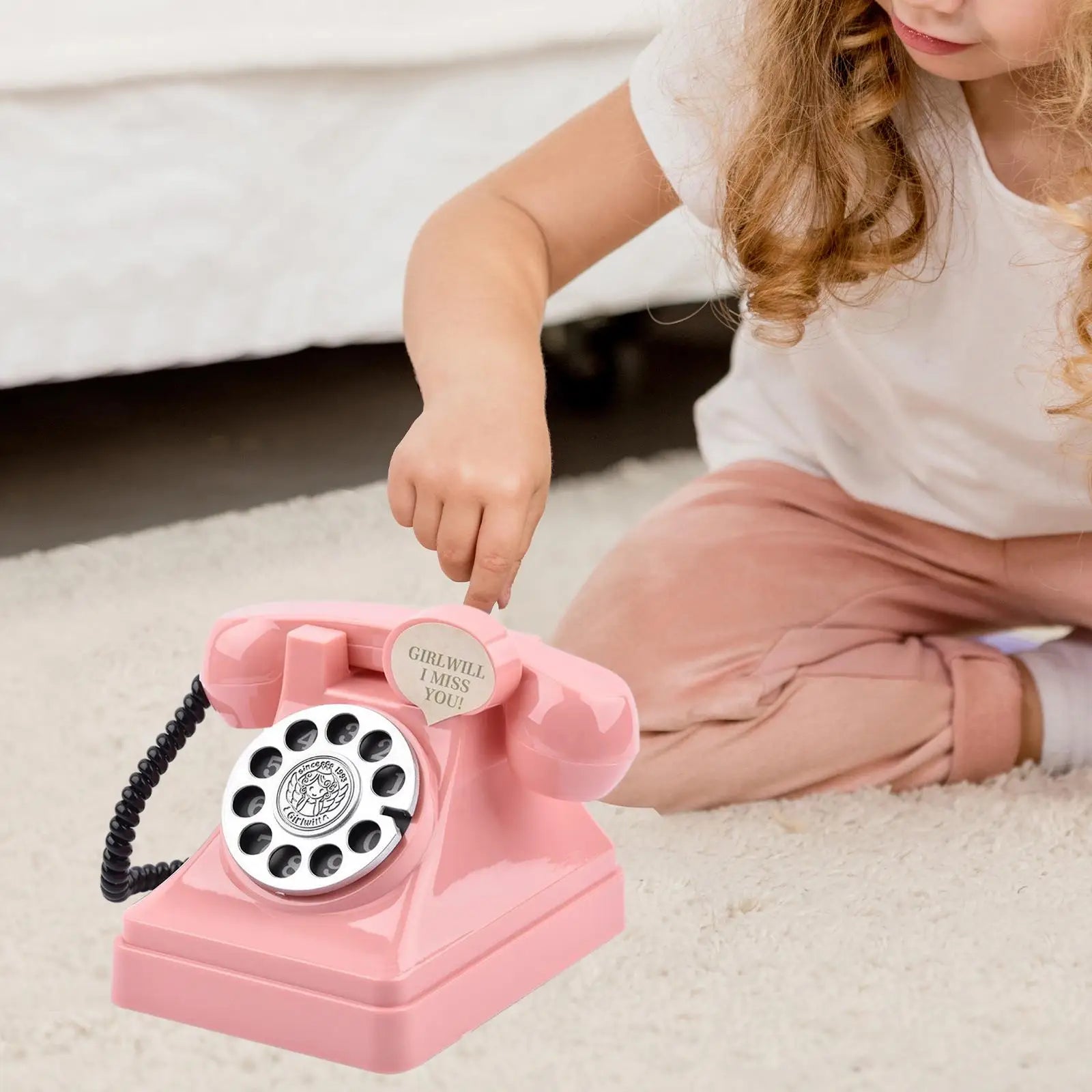 Vintage Telephone Coin Bank – Retro Metal Money Saving Piggy Bank Decorative Coin Bank Zpaxo Pink