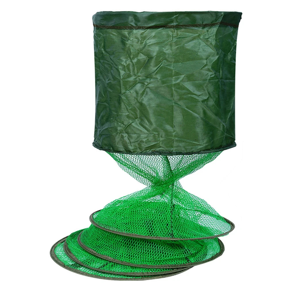 Telescopic Fyke Net Stainless Steel Ring Fishing Basket Portable Fish