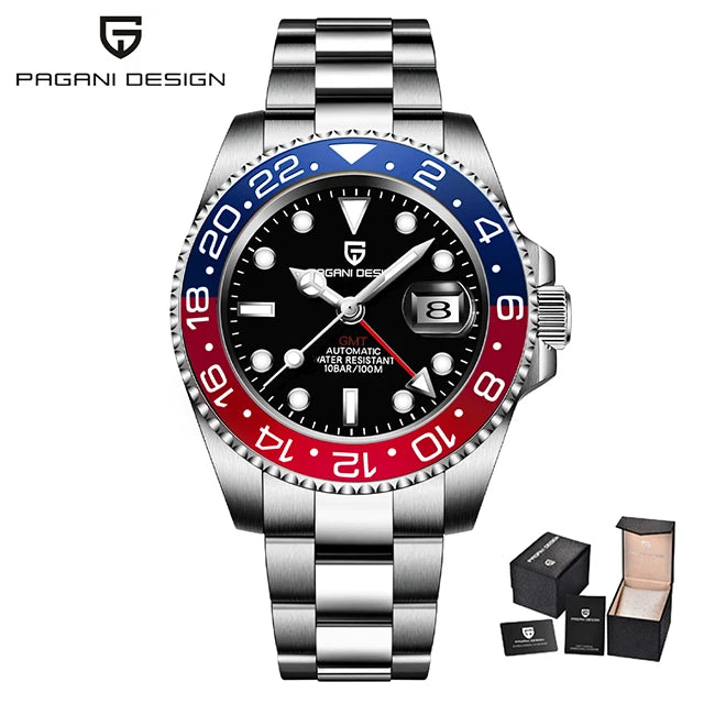 New GMT Watch PAGANI DESIGN 40mm Men Wristwatch Classic Luxury Mechanical Watches Top Brand 100M Waterproof Watches for Man 2026 Zpaxo blue red United States