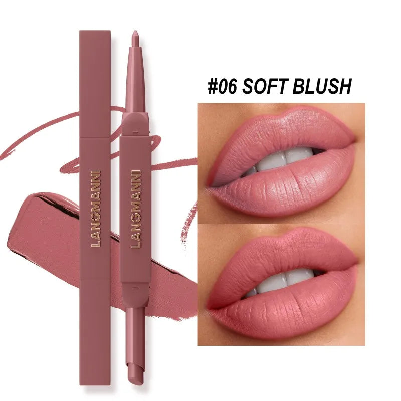 Integrated Waterproof Lipliner+lipstick Pen 2 in 1 Double-end Matte Velvet Lips Stick Silky Texture Lasting Non-stick Lip Makeup Zpaxo 06
